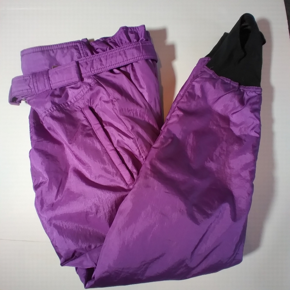 Sz 12 White Stag Vintage Stirrup Paper-bag Ski Snow Pants  High-Rise Magenta.